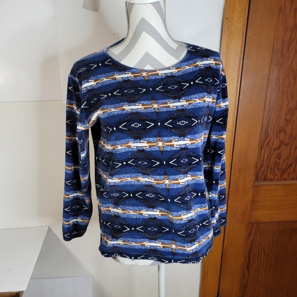 Womens Wrangler Blues Pullover velour long sleeve t shirt Geometric print Size M